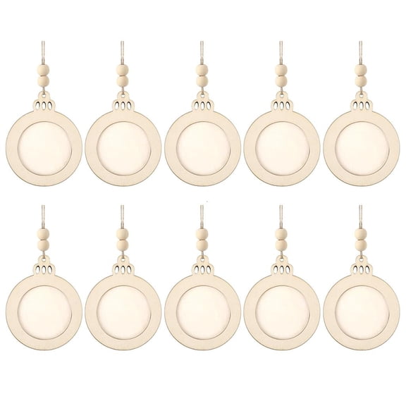 LAIQIEN 6Pcs Unfinished Round Photo Frame with Hanging String Unpainted Wooden Frame
