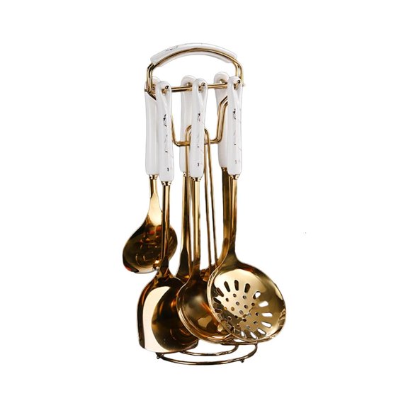 LAIQIEN 7Pcs Stainless Steel Cookware Set, Heat Resistant Kitchen Solid Spoons