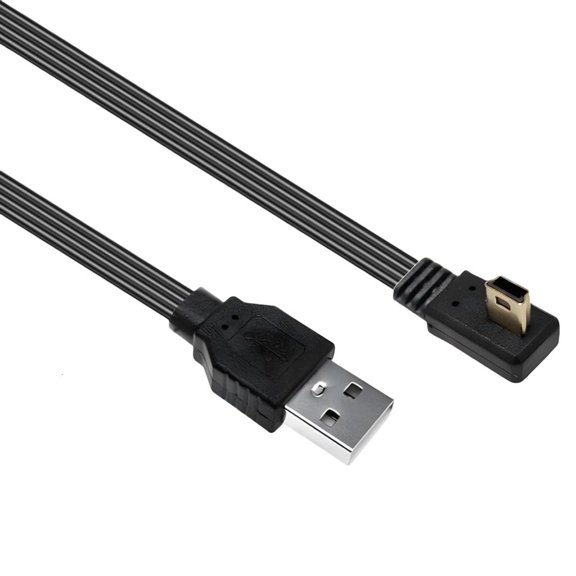LAIQIEN 90 Degree USB to Mini USB Cable Silicone Flat Wire Supports Fast Charging 480mbps Data Transfer for Smartphones