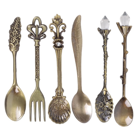 LAIQIEN Antique Design Coffee Spoon Collection Zincs Alloy Utensils 6pcs Kitchen Tool