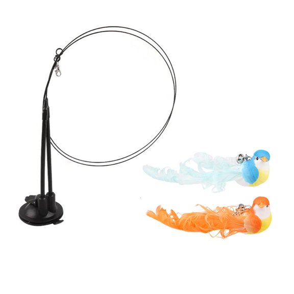 LAIQIEN Automatic Rotating Birds Teaser Toy For Kitten Cats With Elastic Double Rod And Reusable Suction Cup Mounting System