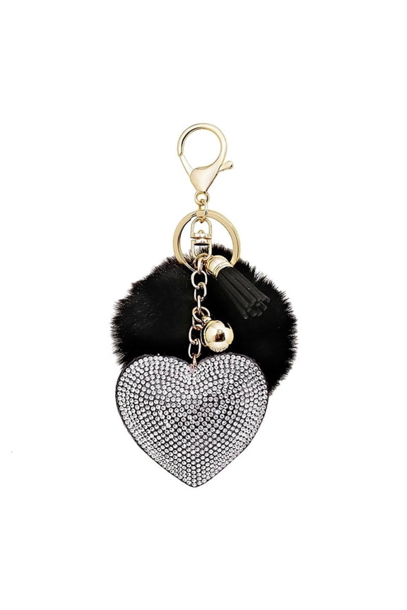 Beautiful Diamonds Like Heart Key Ring Accessory With Elegant Hanging Fringes