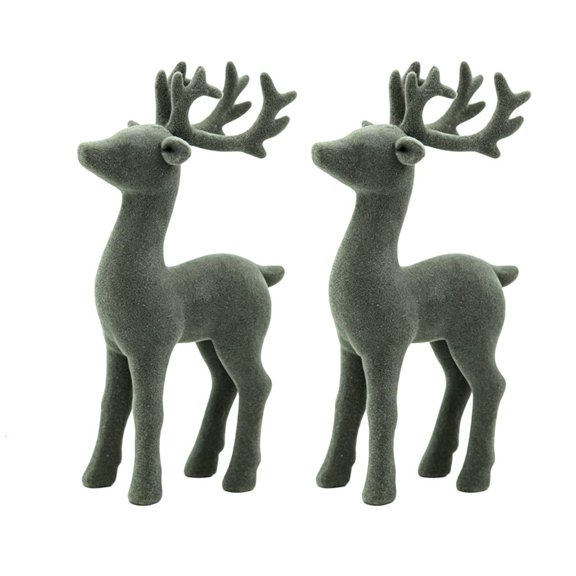LAIQIEN Christmas Deer Figurines Set of 2 in Gray for Shelf Display Accent