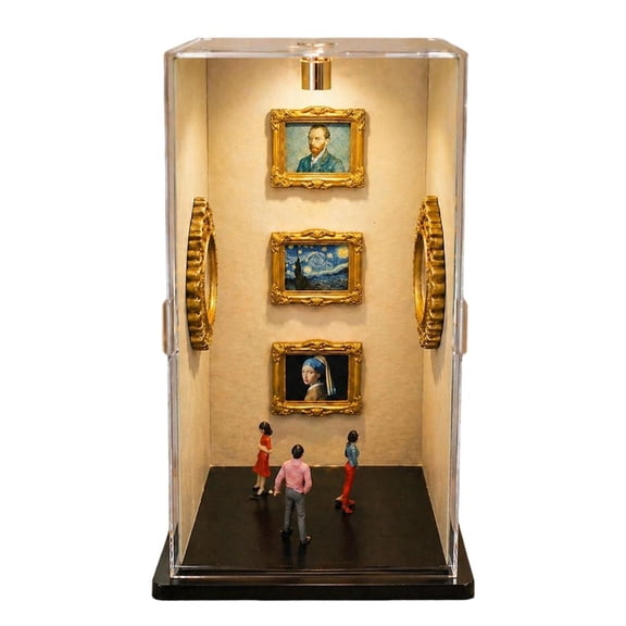 LAIQIEN Clear Acrylic Display Case With LED Lights And 9 Mini Frames For DIY Lover