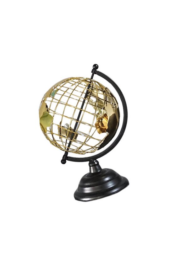 Contemporarys Home Decoration Blacks Metal Wire World Globe Gold Accent