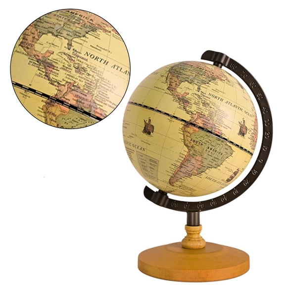 LAIQIEN Decorative Antique Globe for w/ Wood Stand Geographic Educational Tool Photo Pro