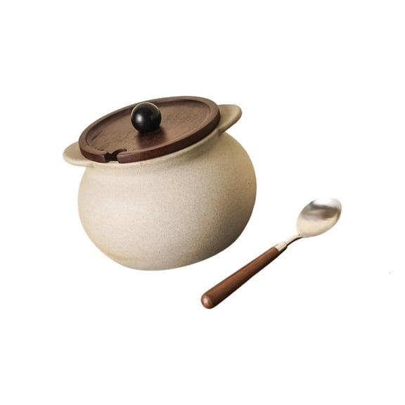 LAIQIEN Decorative Clay Spice Canister Includes Spoon Large Capacity Hygienic Easy Access Multipurpose Storage Solution