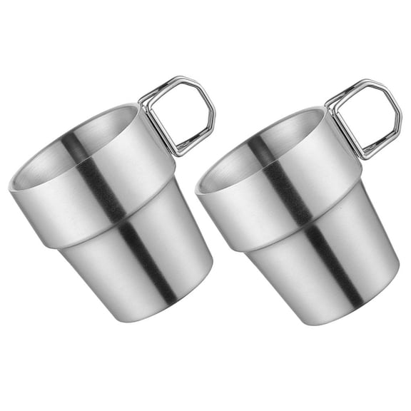 LAIQIEN Double Walled Metal Camping Mugs With Foldable Handle 300ml Capacity Tumblers