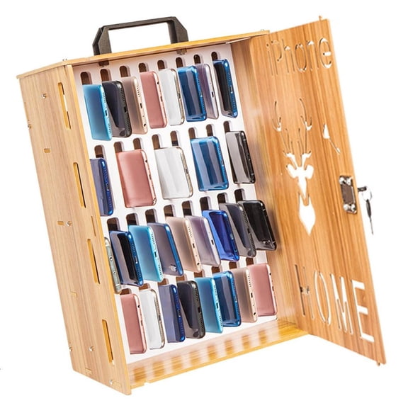 LAIQIEN Durable Wooden Portable Mobiles Box Lockable Design Compact Desktop Storage Case