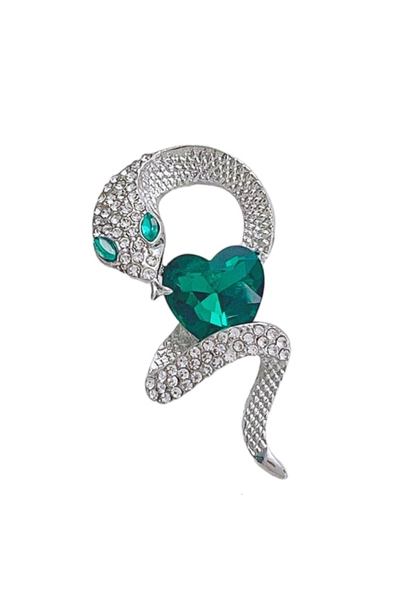 Elegant Animal Brooch Green Crystal Snake Lapel Pin for Women and Men’s Clothing