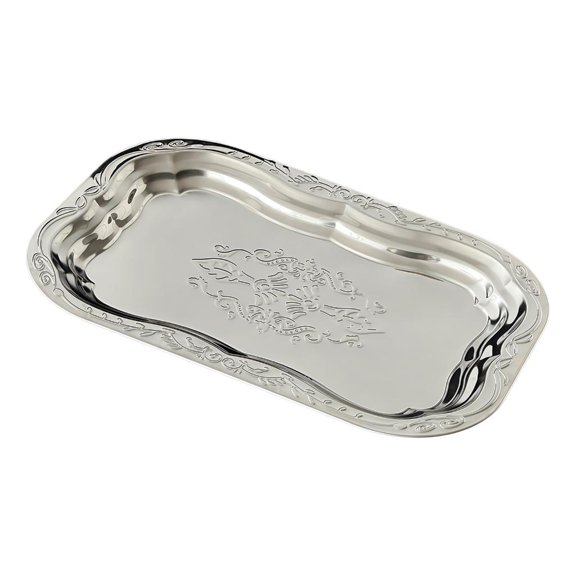 LAIQIEN Elegant Floral Embossing Metal Serving Tray Suitable For Kitchen And Dining Use