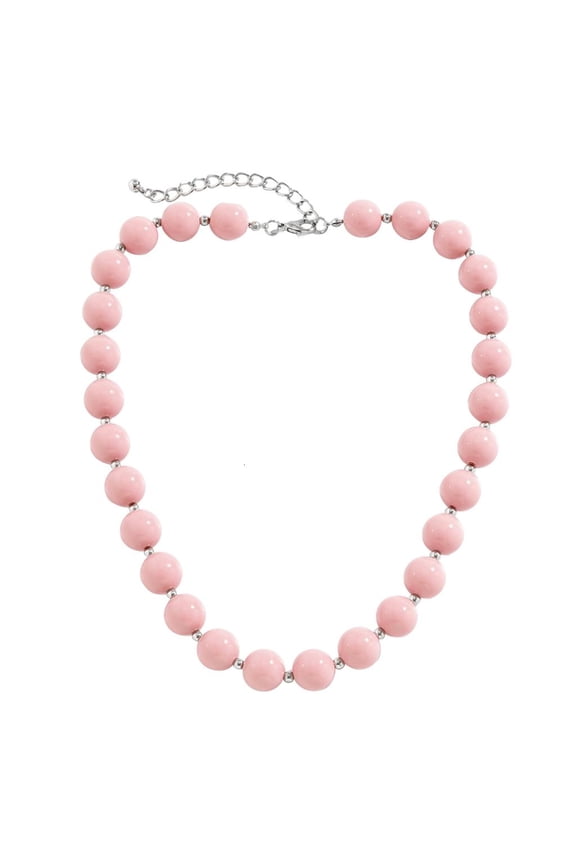 Fashion Clavicle Chain Necklace Pink Acrylic Beaded Necklace Statement Jewelry