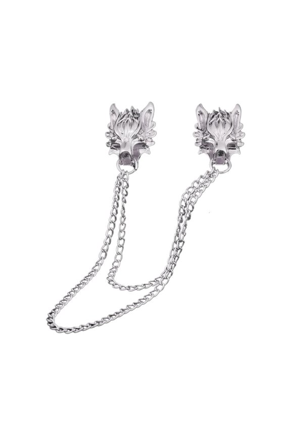 Fashion Gentleman Tassel Brooch For Men Suit Shirt Collar Cross Chain Lapel Pin Wolf Head Retro Wedding Accessories