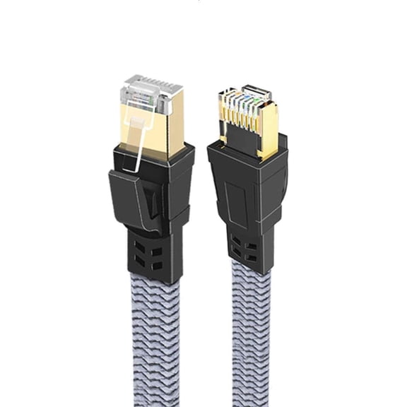 LAIQIEN Fast Speed CAT8 Ethernet Cable 40Gbps 2000MHz Flat Design with Silver Braided Shield for Stable Gaming and Streaming