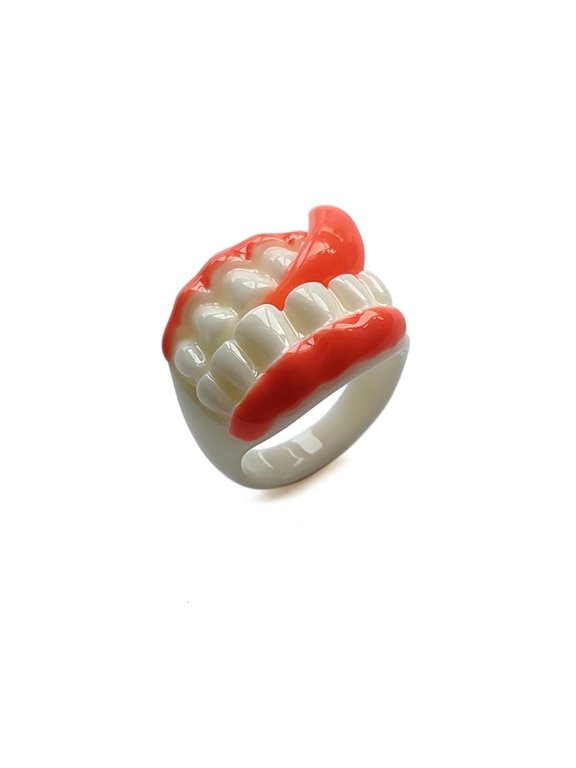 Funny Dental Teeth Shaped Ring Jewelry Fashion Acrylic Face Orange Finger Ring