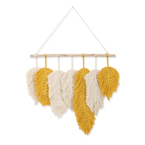LAIQIEN Handmade Macrame Wall Hanging Cotton Feathers Woven Leaves Headboard Door Porch Hangers Boho Decor Tapestry