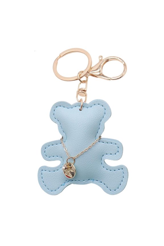 Leather Bear Keychain With Gold Chain Cute PU Keyring For Bags Keys Gift