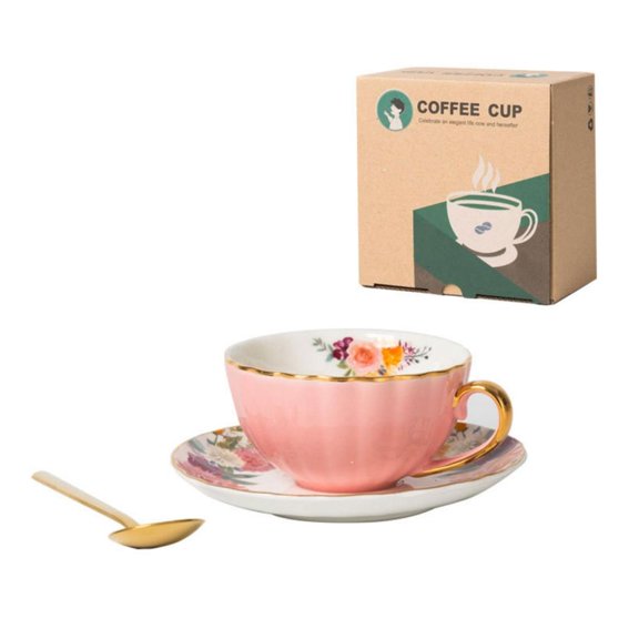 LAIQIEN Luxurious Ceramic Coffee Cup Set European Light Luxurious Ceramic Cup & Saucer Set for Breakfast and Teas Time
