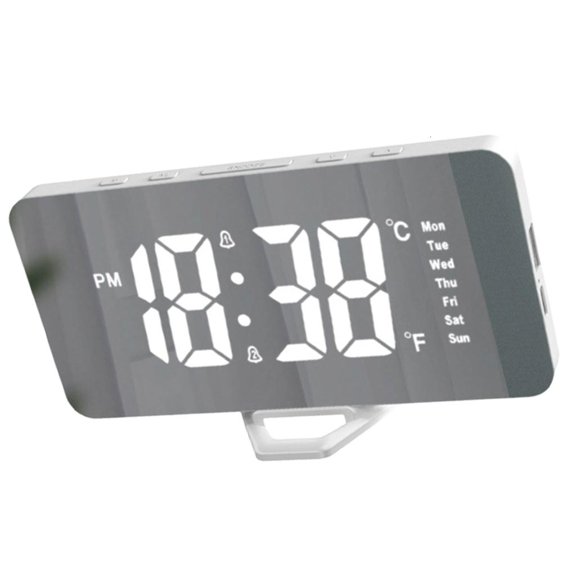 LAIQIEN Multipurpose LED Digital Clock with Clear Display, Temperature Reading, Makeup Glass for Students and Professional