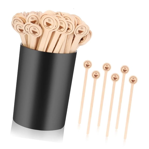 LAIQIEN Pack of 100 Practical Wood Mixing Sticks Round Ended Design Beverage Mixer