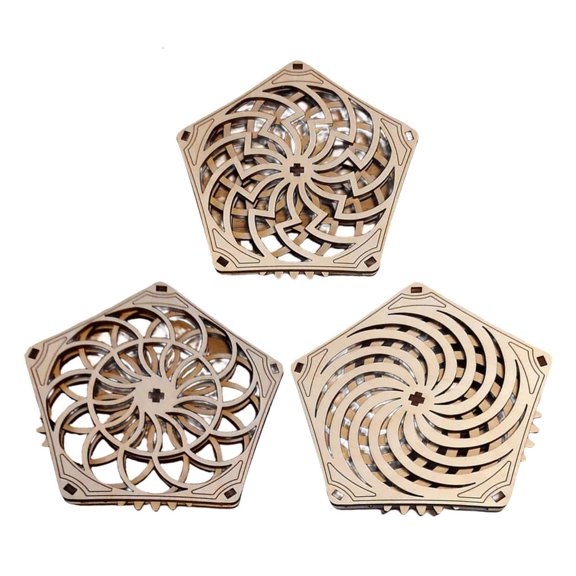 LAIQIEN Pack of 3 Handmade Placemat Drink Coaster Nonslip Rotating Wooden Drink Mats