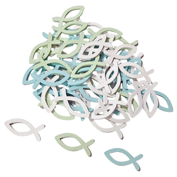 LAIQIEN Pack of 90 Wooden Fish Cutouts Confetti for Baptisms Communion Ceremonies Table Scatter Decors Religious Party Supplies