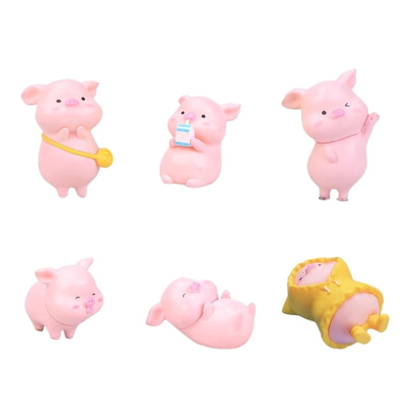 LAIQIEN Playful Piggy Ornaments Small Cute Cartoon Pink Pig Figurines Statues for Collection and Crafts
