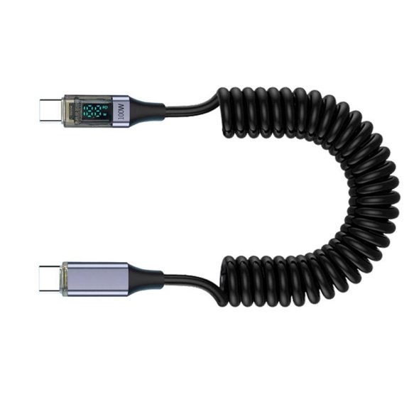 LAIQIEN Rapid 100W Charging USB C Cord Spring Coil Cable Expandable Design for Mobile
