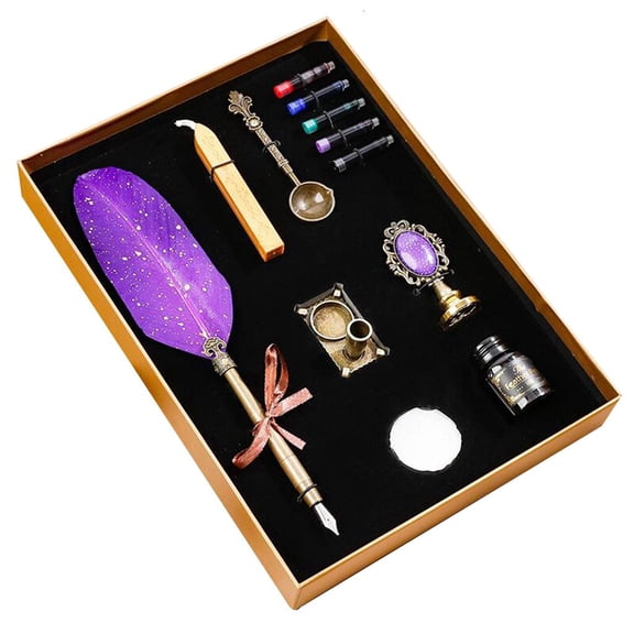 LAIQIEN Retro Calligraphy Feather Pen Sets Wax Seal Stamp Kit for Students Birthday Gift