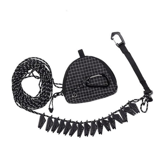 LAIQIEN Travel Clothesline with Laundry Pegs, Camping Drying Cord with Hook and Tie Rings, Carry Case and Winding Board for Hotel Stays and Garment Drying