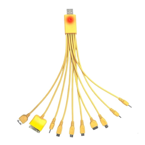 LAIQIEN USB Data Cable with LED Light for Simultaneous Charging of 10 Devices Bright Yellow
