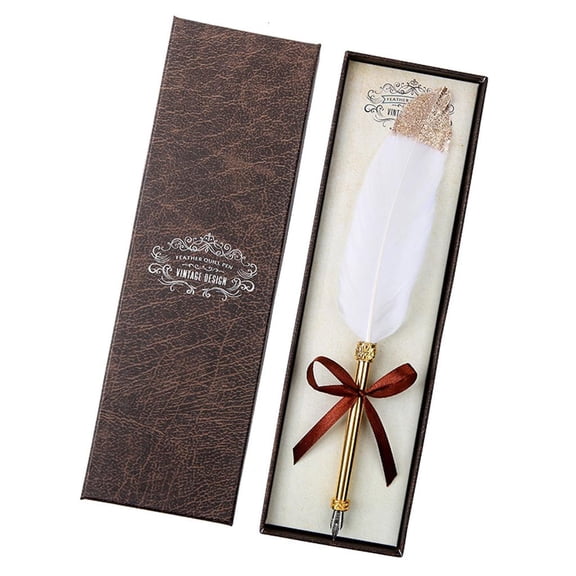 LAIQIEN Vintage Quill Dip White Feather Pen Fountain Pens Calligraphy Writing Supplies