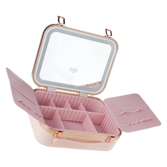 LAIQIEN Wing Design Cosmetic Storage Box With Brightness Control Light Detachable Mirror Aluminum Frame Makeup Case