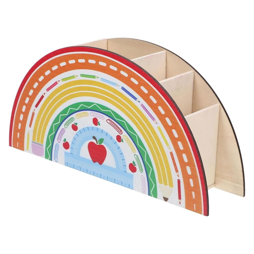 LAIQIEN Wood Pencil Cup Rainbow Shape Pen Stand Desk Pencil Organizers ...