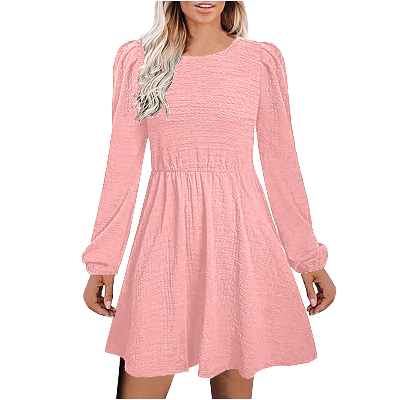 LAIVNEI Ladies Dresses for Church Long Sleeve RoundNeck MidCalf Dress