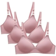 LAIVNEI Wireless Bras for Large Breasted Women Everyday Bras 3pcs Women's Bra Soild Wire Free Underwear Bra Everyday Small Cup Underwear Pinks M
