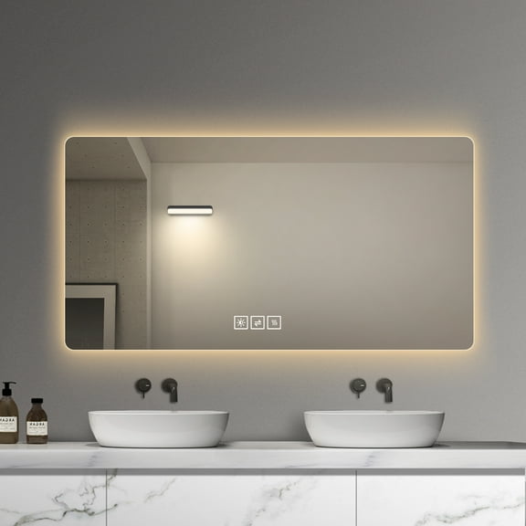 LAIYA 23.5X47.5 Bathroom Vanity Mirror with Lights, Wall-Mounted Led Black Mirror for Bathroom Anti-Fog Waterproof, Light Adjustment Intelligent Touch Button Horizontal