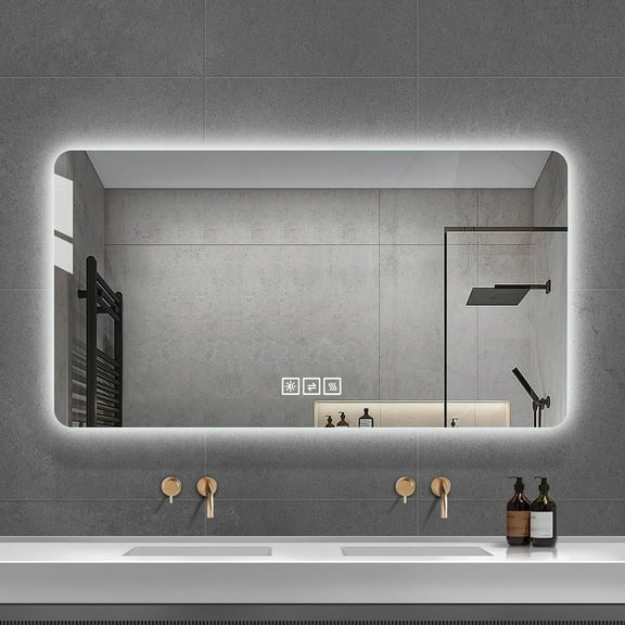 LAIYA 35.4 "x 27.5" LED Wall Mounted Mirror With Light, Touch LED Wall Mounted Vanity Mirror, Bathroom Make-up Frameless Vanity Mirror