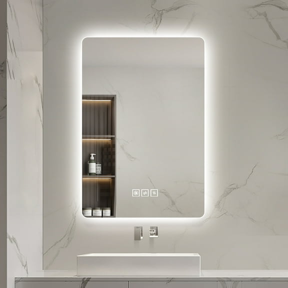 LAIYA Dimmable LED Bathroom Mirror Wall Mounted Mirror With Touch Button, Frameless Makeup Mirror, Vertical aAnd hHorizontal