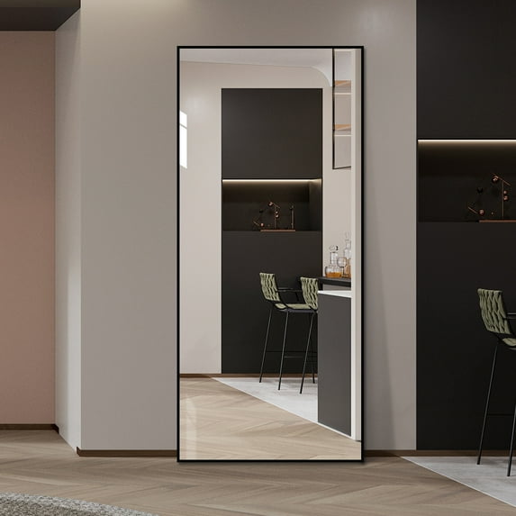 LAIYA Full Body Floor Mounted mirror, Wall Mounted or Wall Facing Aluminum irror, Large Rectangular Bedroom Mirror 65 "X22", Black