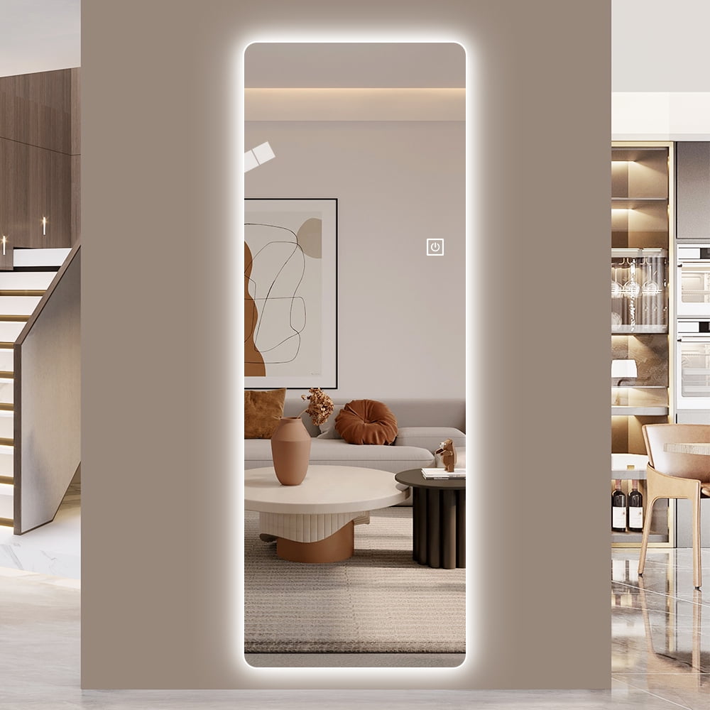 LAIYA 65"x21" Full Length LED Mirror With Stand – 3 Color Lights, Touch Control, Wall Mount Or Floor