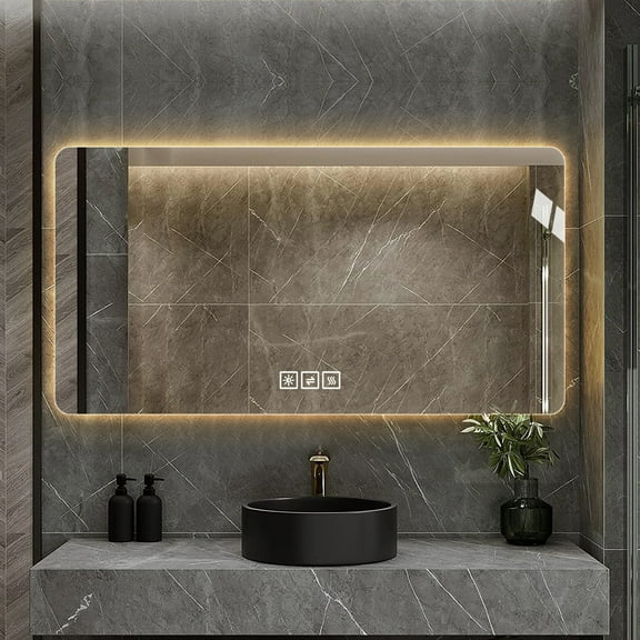 LAIYA LED Mirror Wall Mounted Bathroom Dimmable Mirror, Makeup Mirror With Touch Button And Anti Fog Function