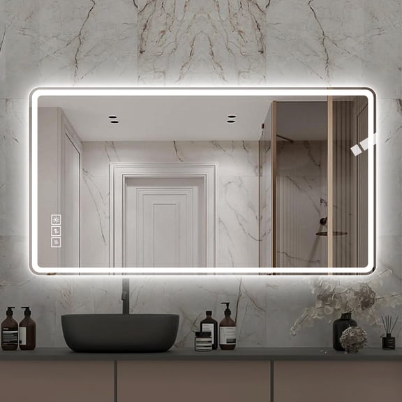 LAIYA LED Mirror Wall Mounted Bathroom Dimmable Mirror Makeup Mirror with Touch Button48*32