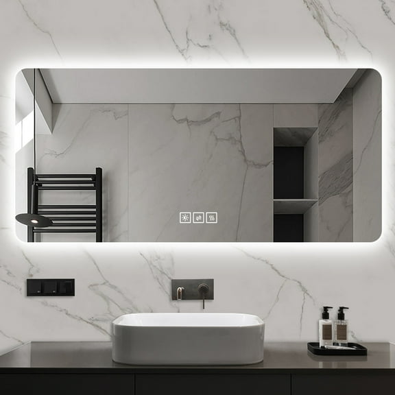 LAIYA Large LED Ligtht Mirror Adjustable Brigthness Vantiy Mirror Wall Mounted Bathroom Mirror