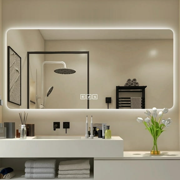 LAIYA Modern LED Vanity Mirror With Light, Wall Mounted Mirror With Touch Button