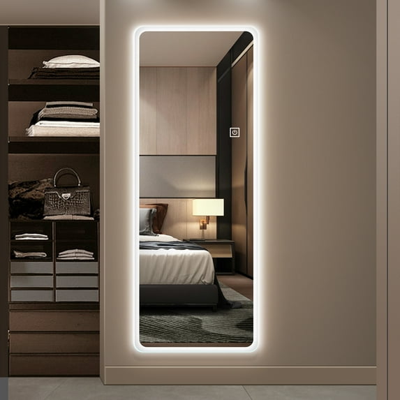LAIYA Wall-Mounted Full Length LED Mirror Intelligent Human Body Induction Mirrors with Smart Touch Button Big Size Rounded Corners, Frameless Mirror Bedroom,Living Room,Dressing Room Hotel 65”X22”