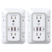 LAJCAEN 6 Outlet Extender Multi Plug Wall Outlets with 4 USB Charging Ports, 3 Sided 1680J Surge Protector Power Strip, White