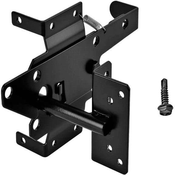 LAJIAOZ Heavy Duty Fence Self-Locking Gate Latch  Black Finishing Post Mount Steel Automatic Gravity Lever Wood Fence Gate Latches with Fasteners Hardware for Secure Pool/Yard/Garden