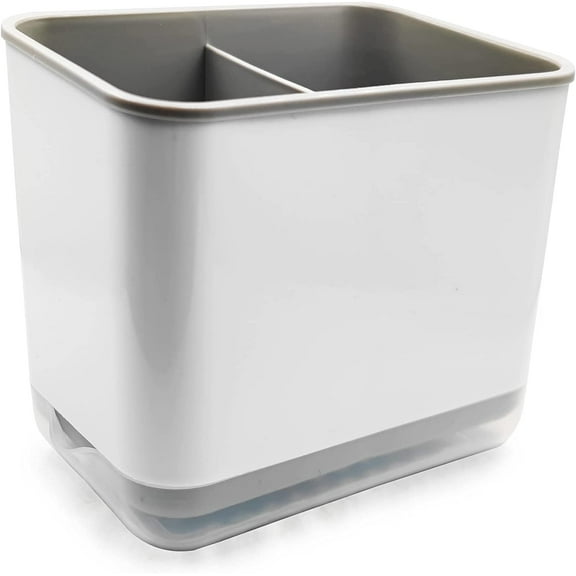 LAJIAOZ Kitchen Dish Brush Holder for Kitchen Sink,Utensil Drying Caddy,Scrubber/Bottle Brush/Sponge Holder,Kitchen Sink Counter Organizer has Removable Drain Tray,Plastic(Gray and White)