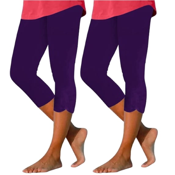 LAJPXKHY 2pc Capri Leggings for Women Elastic Waisted Stretch Slim Fitted Comfy Bottom Workout Yoga Gym Capris Pant